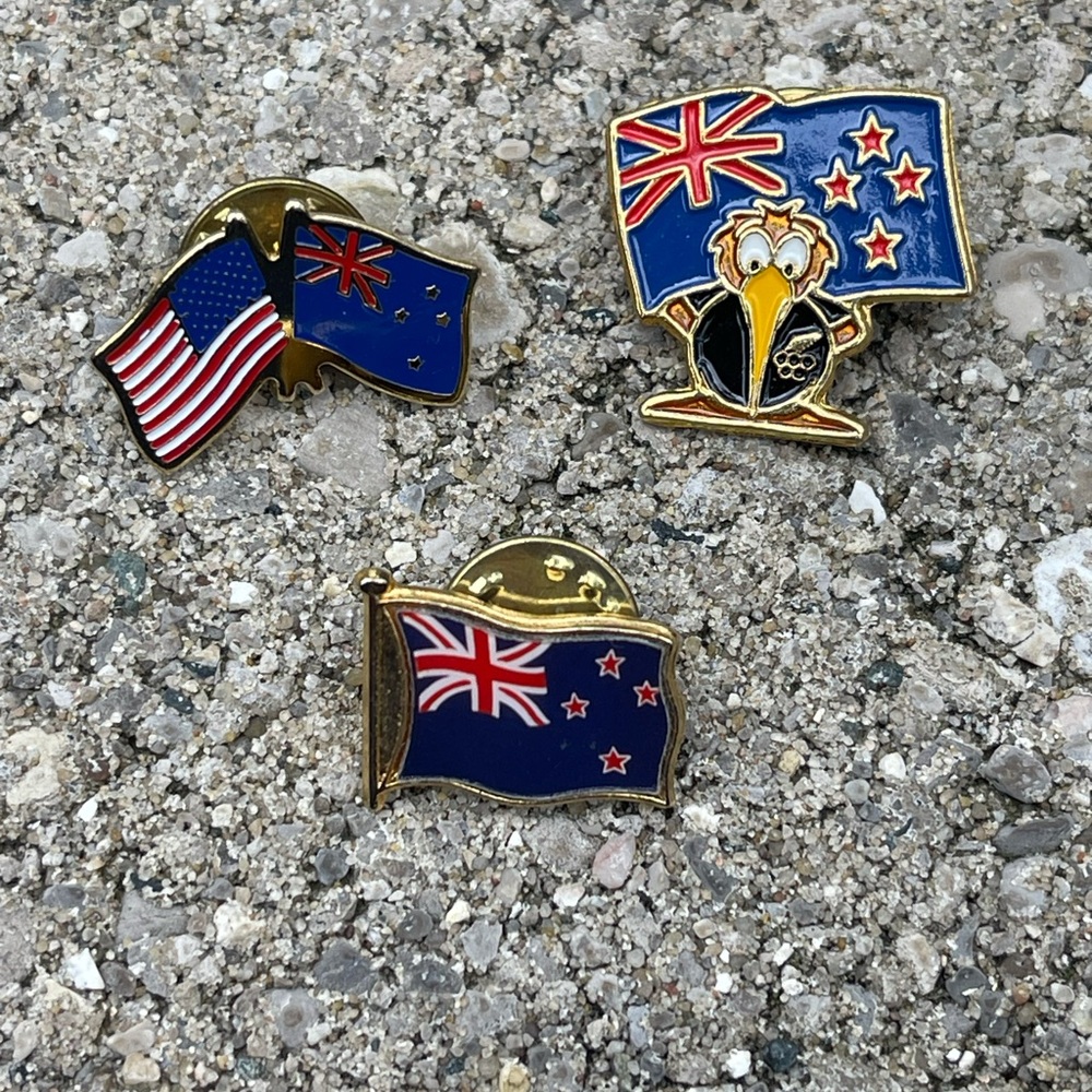Lot of 3 New Zealand Kiwi Flag Lapel Brooch Pins